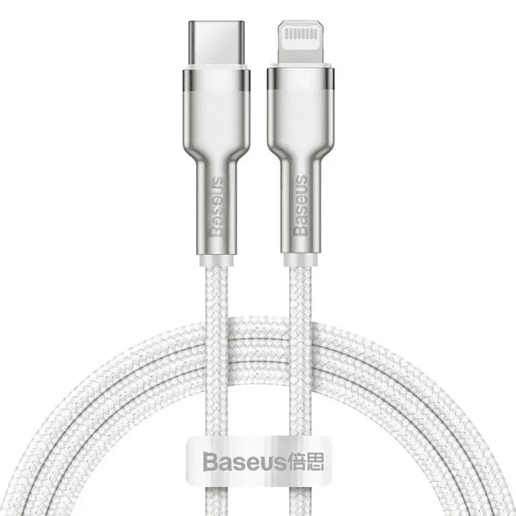 kabel usb c do iphone lightning z metalowymi końcówkami do błyskawicznego ładowania pd qc 2 metry, biały