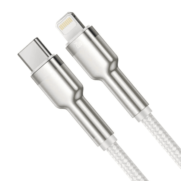 kabel usb c do iphone lightning z metalowymi końcówkami do błyskawicznego ładowania pd qc 2 metry, biały