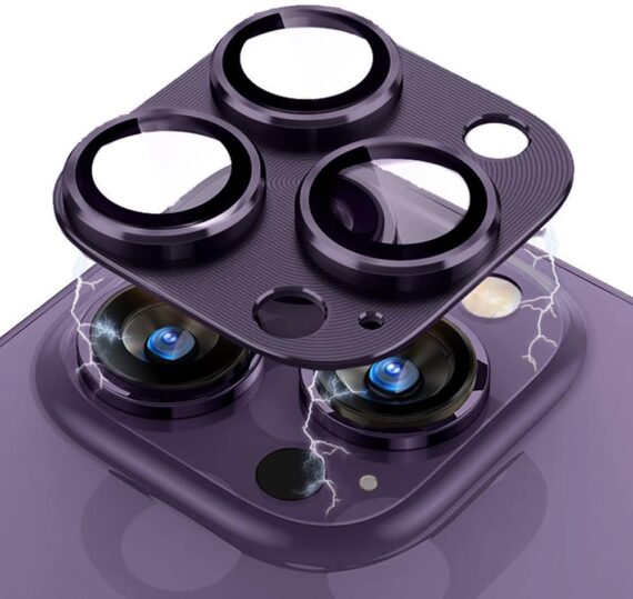 iphone 14 pro max metalowa osłona na cały aparat, wbudowane szkła 9h, purpurowa, fioletowa