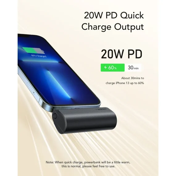 power bank 5000 mah, wbudowane złącze ligtning pd 20w,