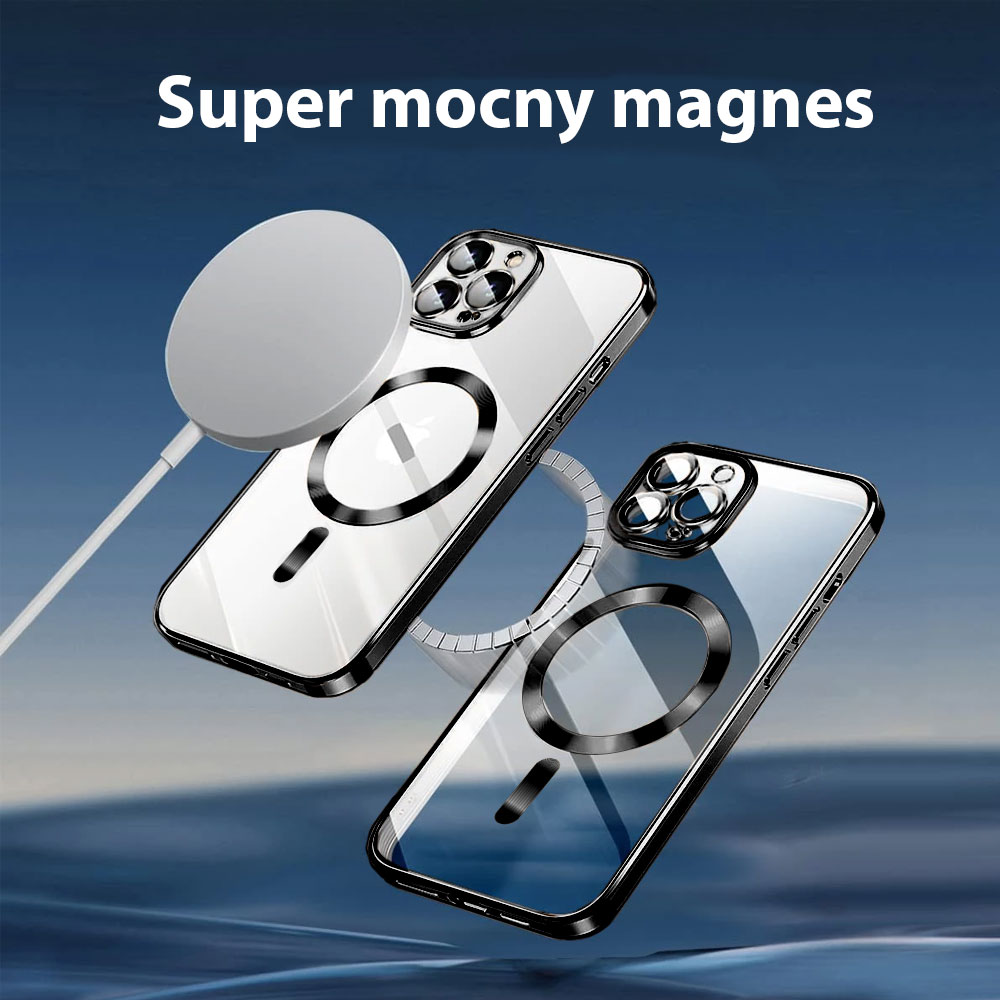 etui do iphone 14 pro magsafe luxury protect przeźroczyste, szklana ochrona kamery, srebrne (kopia)