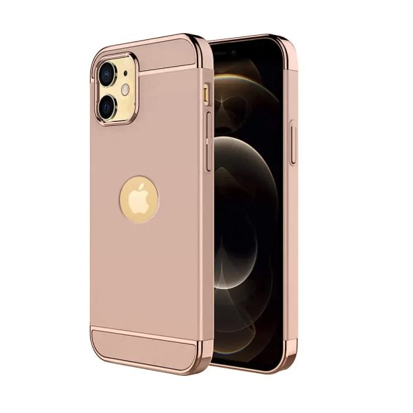 Etui do iPhone 12 eleganckie cienkie ze zdobieniami i widocznym logo, różowe złoto