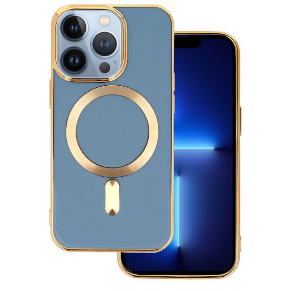 etui do iphone 13 pro max liquid gold magsafe, niebieskie