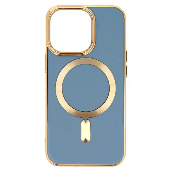 etui do iphone 13 pro max liquid gold magsafe, niebieskie