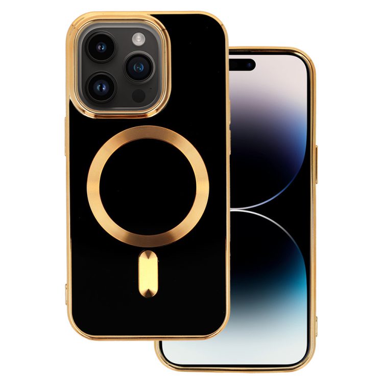 etui do iphone 14 pro max liquid gold magsafe, czarne