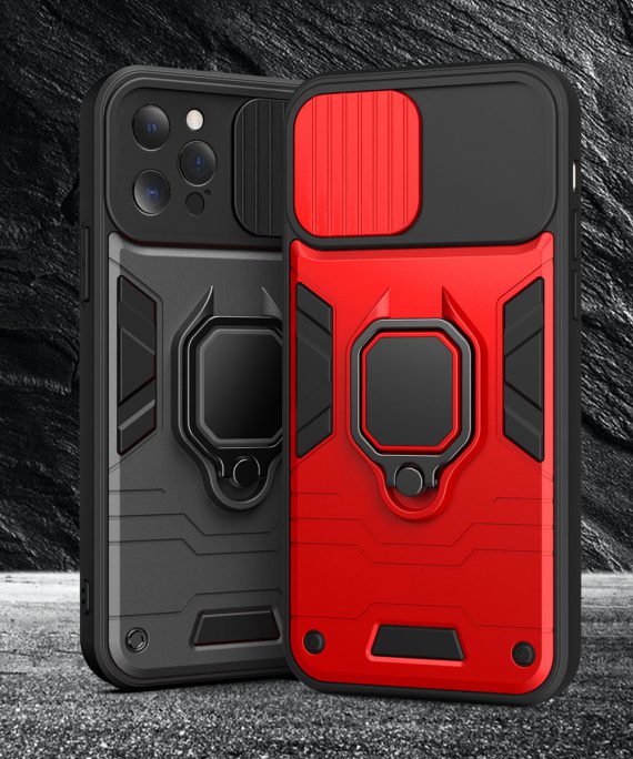 etui do iphone 14 pro max pancerne z magnetycznym uchwytem, osłona kamery, czerwono czarne