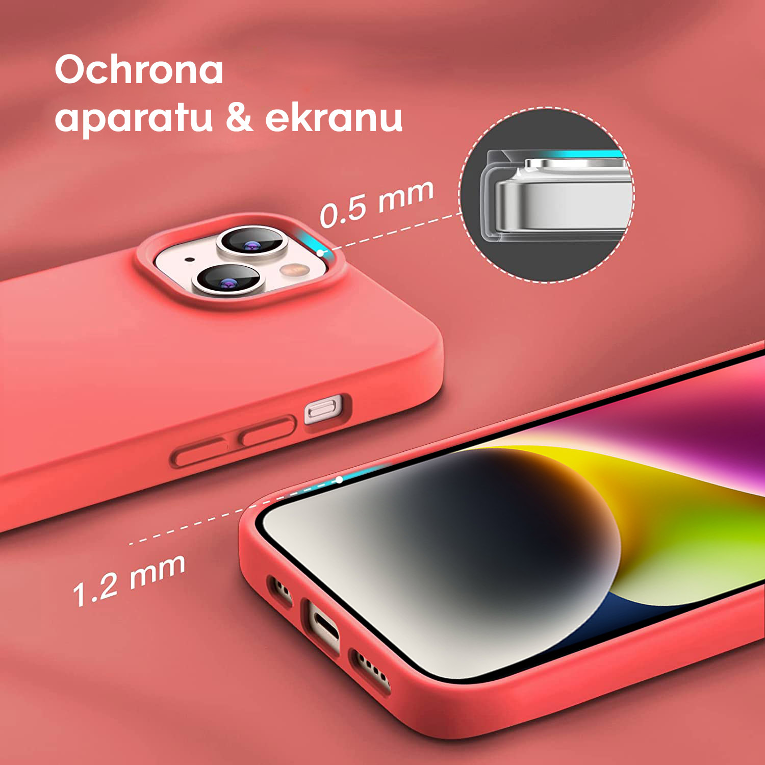 etui do iphone 14 silikonowe z mikrofibrą premium soft touch, grejpfrutowy