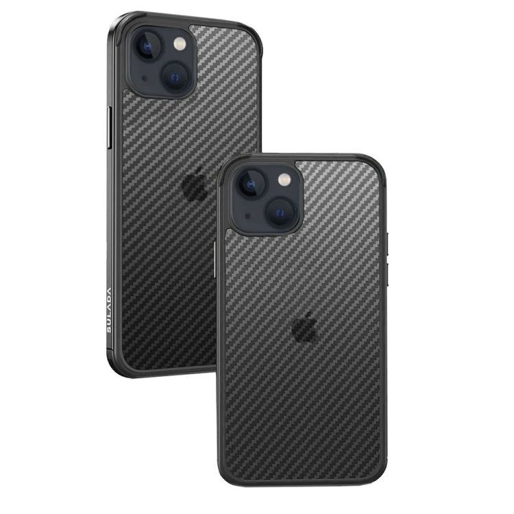 etui do iphone 13 mini sulada luxury carbon protect bumper, półprzeźroczyste, czarne