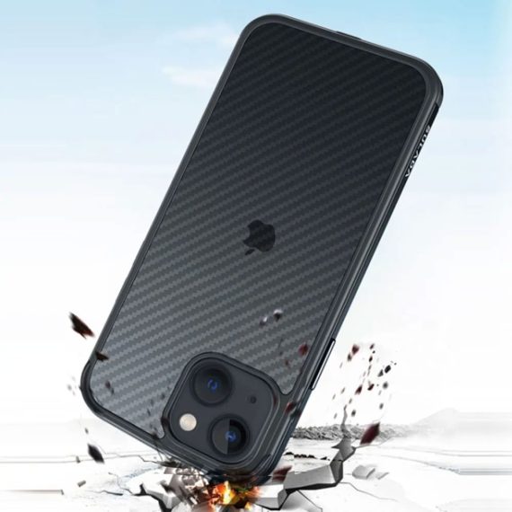 etui do iphone 13 mini sulada luxury carbon protect bumper, półprzeźroczyste, czarne
