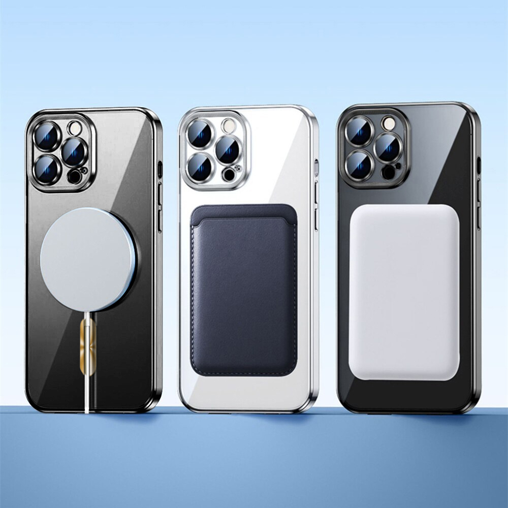 etui do iphone 14 pro max magsafe luxury protect przeźroczyste, szklana ochrona kamery, czarne