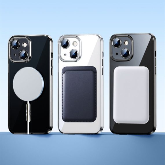 etui do iphone 14 magsafe luxury protect przeźroczyste, szklana ochrona kamery, czarne
