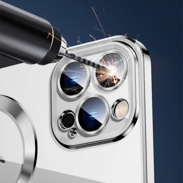 etui do iphone 14 pro max magsafe luxury protect przeźroczyste, szklana ochrona kamery, srebrne