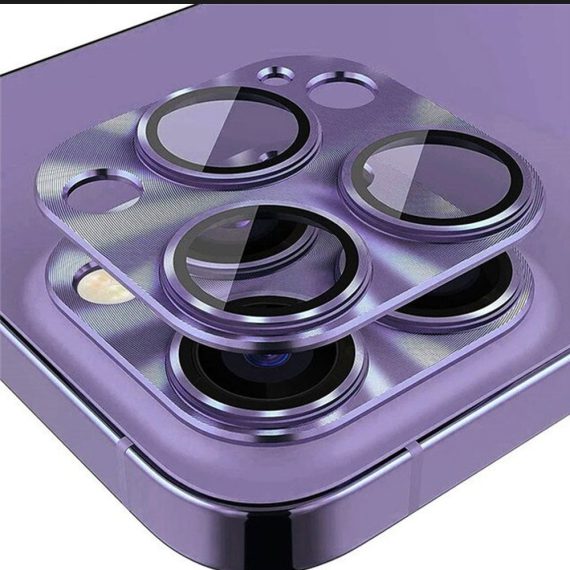 iphone 14 pro max metalowa osłona na cały aparat, wbudowane szkła 9h, purpurowa, fioletowa