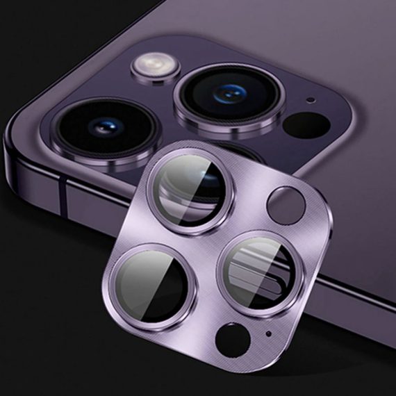 iphone 14 pro max metalowa osłona na cały aparat, wbudowane szkła 9h, purpurowa, fioletowa