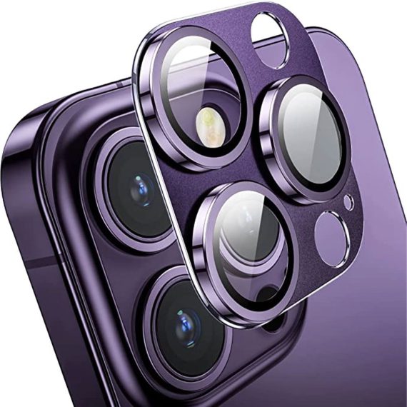 iphone 14 pro max metalowa osłona na cały aparat, wbudowane szkła 9h, purpurowa, fioletowa