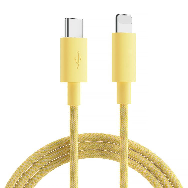 kabel usb typ c lightning wytrzymały do szybkiego ładowania / transmisji danych 20w 1m, żółty