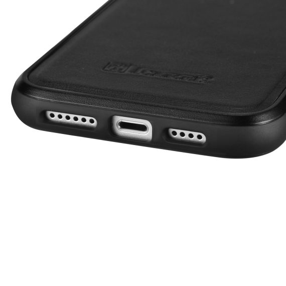 etui do iphone 14 pro max wax leather case, naturalna skóra z magsafe, czarne