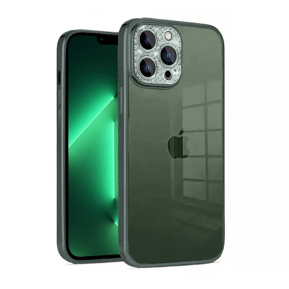 Etui do iPhone 13 Pro Max Diamond Crown, diamentowa osłona kamery, półmatowe, zielone alpejska zieleń