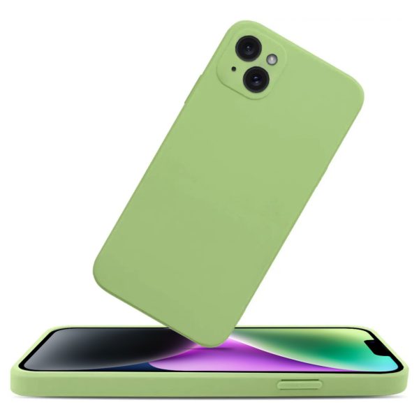 etui do iphone 14 plus silikonowe z mikrofibrą soft touch z osłoną na aparat, jaśminowe zielone