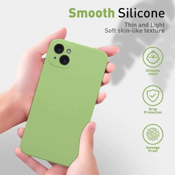 etui do iphone 14 plus silikonowe z mikrofibrą soft touch z osłoną na aparat, jaśminowe zielone