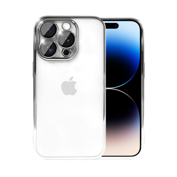 etui do iphone 14 pro max slim protect full cover z osłoną kamery i obiektywów 9h, srebrne