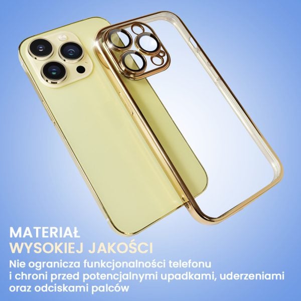 etui do iphone 14 pro max slim protect full cover z osłoną kamery i obiektywów 9h, złote