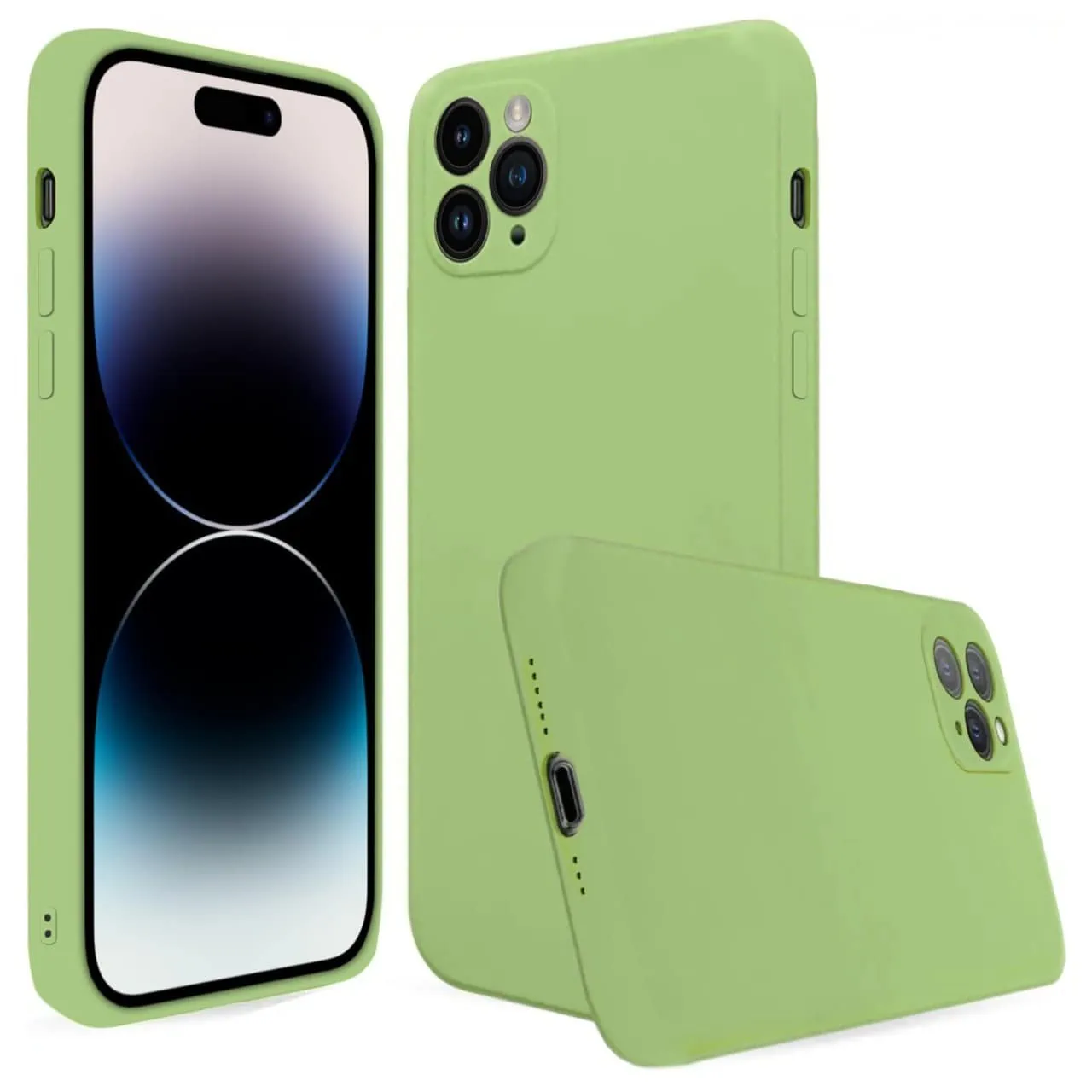 Etui do iPhone 14 Pro silikonowe z mikrofibrą soft touch z osłoną na aparat, jaśminowe zielone