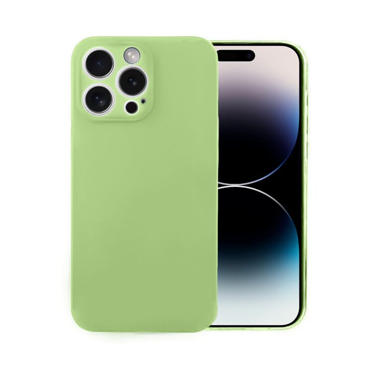 Etui do iPhone 14 Pro silikonowe z mikrofibrą soft touch z osłoną na aparat, jaśminowe zielone (2)
