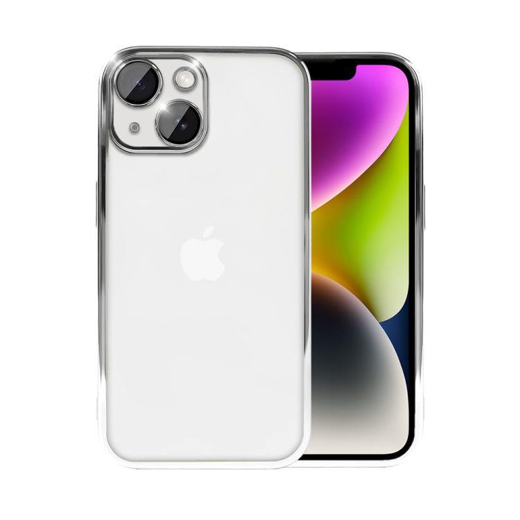 etui do iphone 14 slim protect full cover z osłoną kamery i obiektywów 9h, srebrne