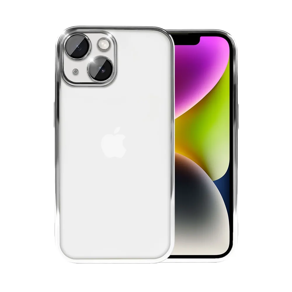 Etui do iPhone 14 Plus Slim Protect Full Cover z osłoną kamery i obiektywów 9H, srebrne
