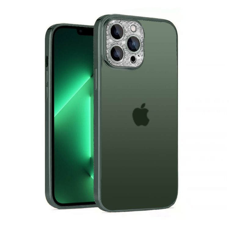 etui do iphone 13 pro diamond crown, diamentowa osłona kamery, półmatowe, zielone alpejska zieleń