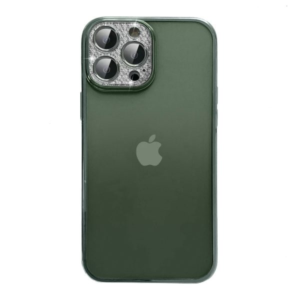etui do iphone 13 pro diamond crown, diamentowa osłona kamery, półmatowe, zielone alpejska zieleń