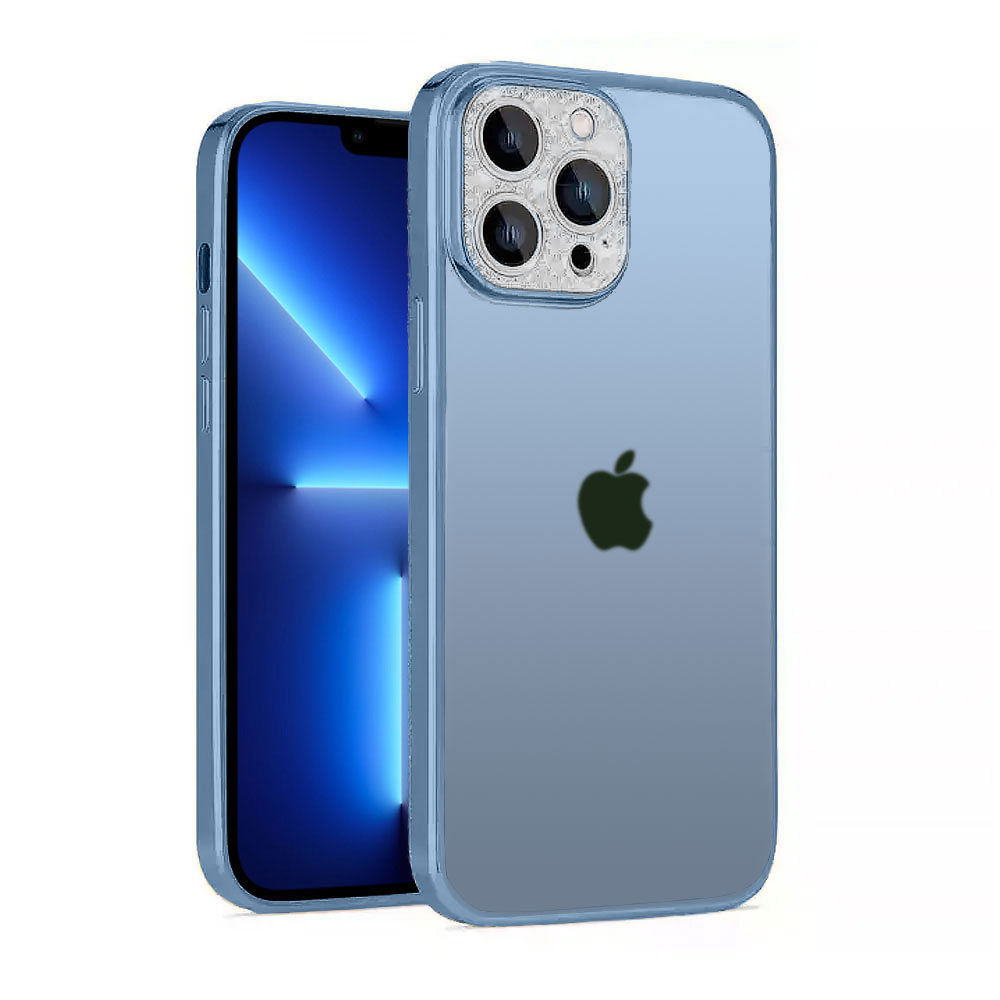 Etui do iPhone 13 Pro Diamond Crown, diamentowa osłona kamery, półmatowe, niebieskie górski błękit