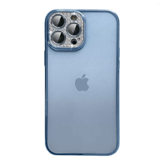 etui do iphone 13 pro diamond crown, diamentowa osłona kamery, półmatowe, niebieskie górski błękit