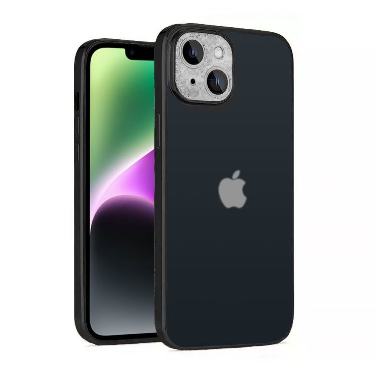 etui do iphone 14 diamond crown, diamentowa osłona kamery, półmatowe, czarne