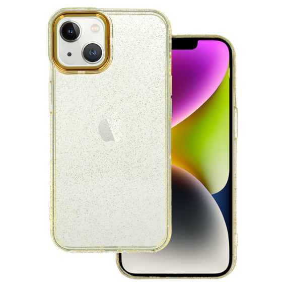 etui do iphone 14 przeźroczyste silikonowe z brokatem, złote