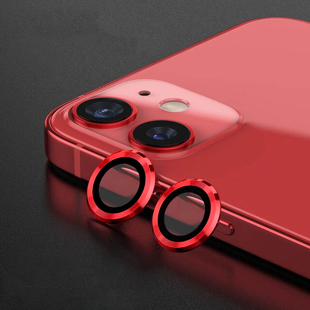 Metalowa osłona obiektywów szkło na aparat iPhone 12, czerwone