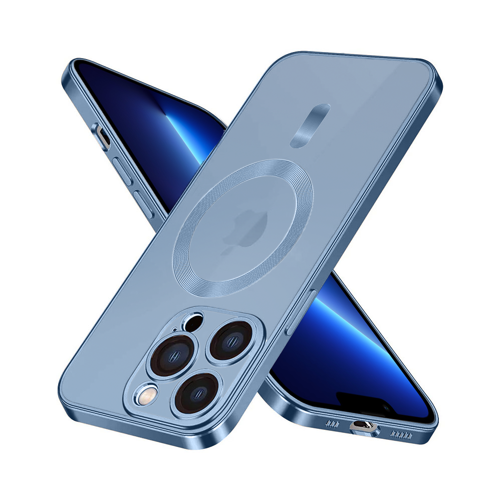 Etui do iPhone 13 Pro MagSafe Luxury Protect przeźroczyste, hybrydowa ochrona kamery, górski błękit
