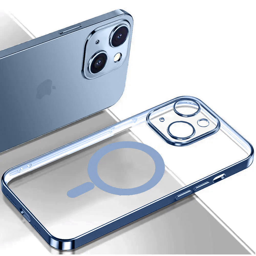 etui do iphone 14 premium blue magsafe z osłoną kamery, niebieskie
