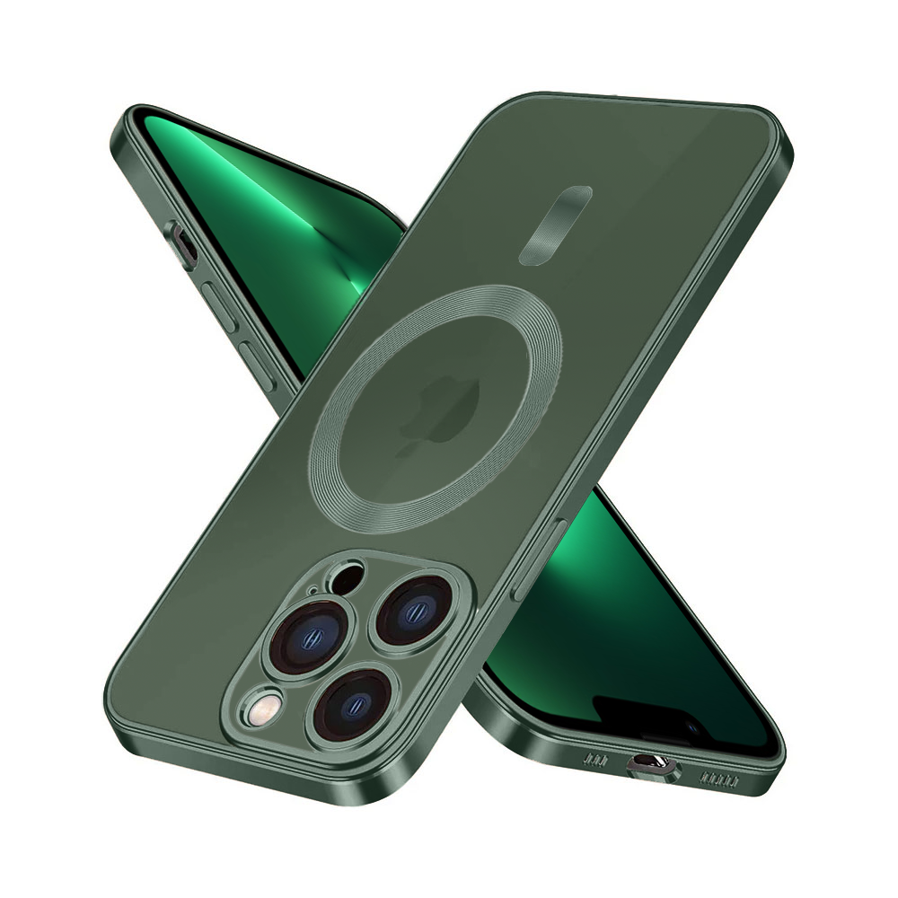 Etui do iPhone 13 Pro MagSafe Luxury Protect przeźroczyste, hybrydowa ochrona kamery, alpejska zieleń