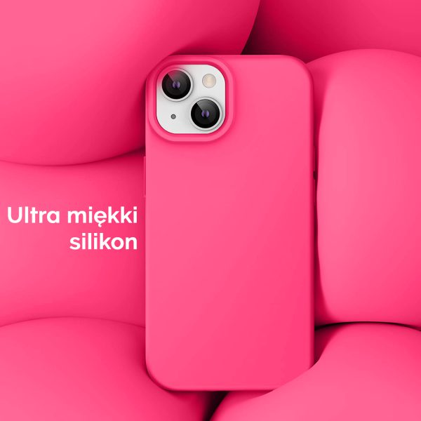 etui do iphone 14 silikonowe z mikrofibrą soft touch, różowe