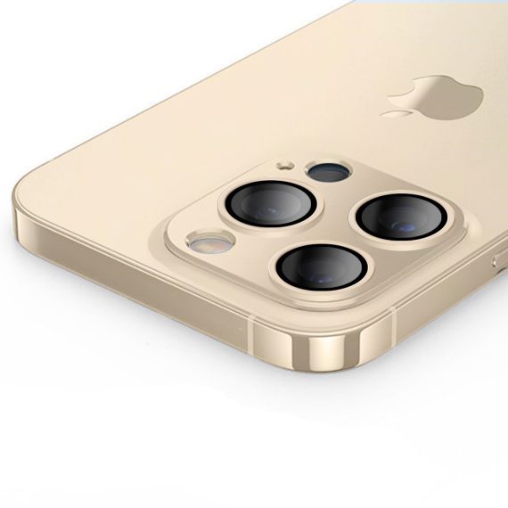 iphone 14 pro metalowa osłona na cały aparat, wbudowane szkła 9h, złota