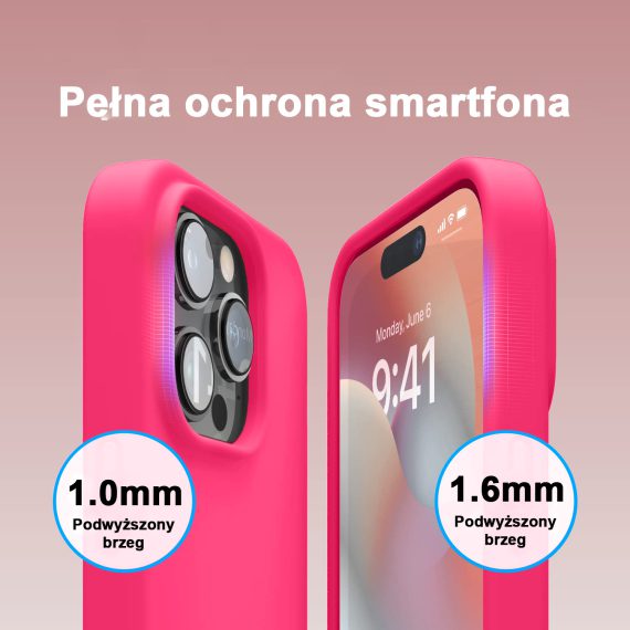 etui do iphone 14 pro silikonowe z mikrofibrą soft touch, różowe