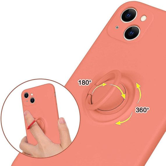 etui do iphone 13 mini magnetic ring matowe nie widać śladów, uchwyt magnetyczny 360° różowy