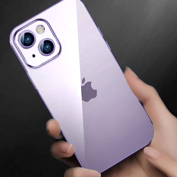 etui do iphone 14 premium protect full cover z osłoną kamery i obiektywów 9h, szklany tył, purpurowy