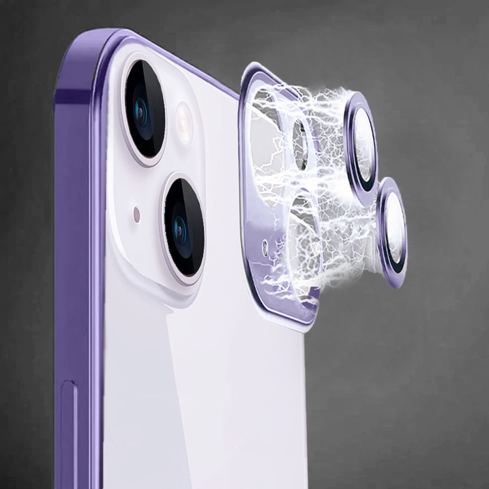 etui do iphone 14 premium protect full cover z osłoną kamery i obiektywów 9h, szklany tył, purpurowy