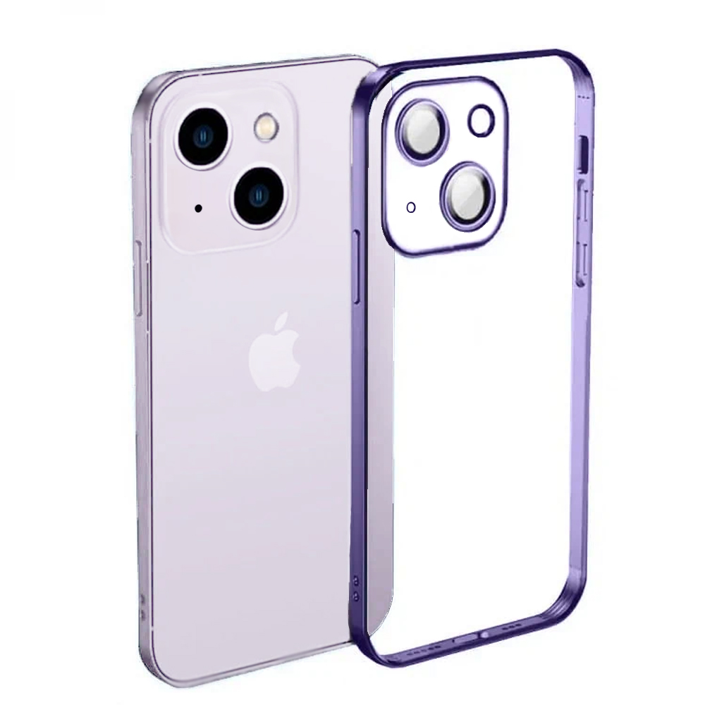 Etui do iPhone 14 Premium Protect Full Cover z osłoną kamery i obiektywów 9H, krystaliczny tył, purpurowy