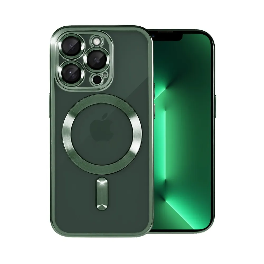Etui do iPhone 13 Pro Max MagSafe Luxury Protect przeźroczyste, hybrydowa ochrona kamery, alpejska zieleń