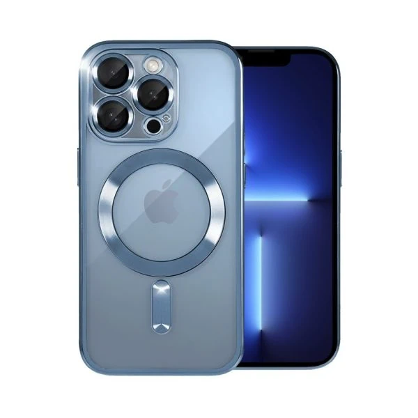 etui do iphone 13 pro magsafe luxury protect przeźroczyste, hybrydowa ochrona kamery, górski błękit