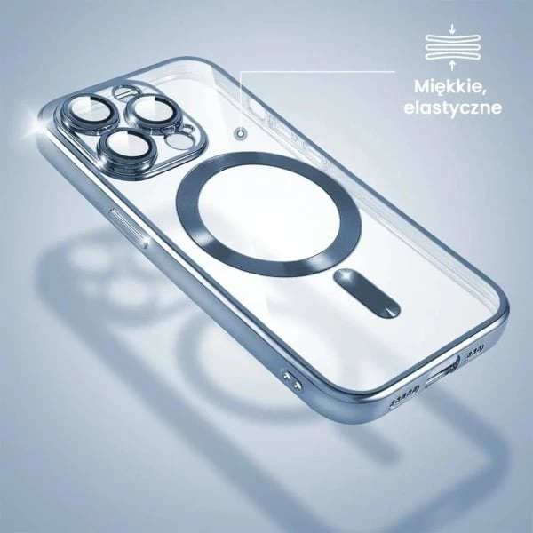 etui do iphone 13 pro magsafe luxury protect przeźroczyste, hybrydowa ochrona kamery, górski błękit